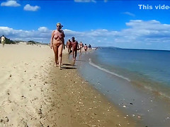 Group of mature mommies and daddies enjoy the nudist beach