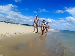 Group of mature mommies and daddies enjoy the nudist beach