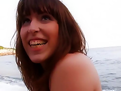 Girl gets sex on beach in butt and double-vagina