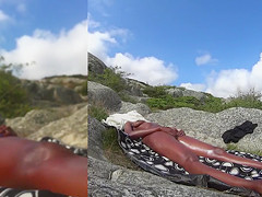 Horny dude spies on the tanned girl masturbating her clit