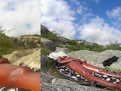 Horny dude spies on the tanned girl masturbating her clit