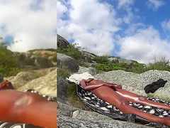 Horny dude spies on the tanned girl masturbating her clit