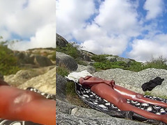 Horny dude spies on the tanned girl masturbating her clit