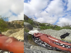 Horny dude spies on the tanned girl masturbating her clit