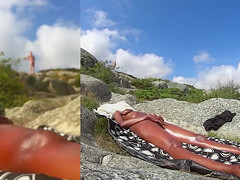 Horny dude spies on the tanned girl masturbating her clit