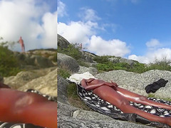 Horny dude spies on the tanned girl masturbating her clit