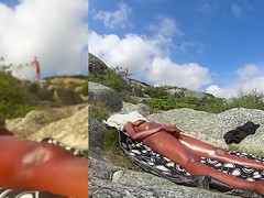 Horny dude spies on the tanned girl masturbating her clit