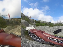 Horny dude spies on the tanned girl masturbating her clit