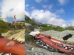 Horny dude spies on the tanned girl masturbating her clit