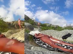 Horny dude spies on the tanned girl masturbating her clit