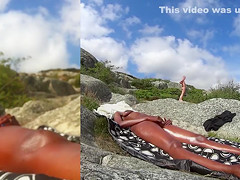 Horny dude spies on the tanned girl masturbating her clit