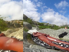 Horny dude spies on the tanned girl masturbating her clit