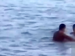 Horny French couple has sex in the water