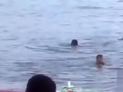 Horny French couple has sex in the water