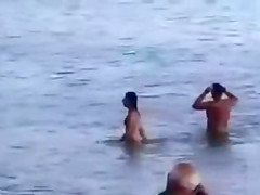 Horny French couple has sex in the water