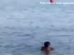 Horny French couple has sex in the water