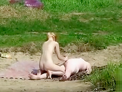 Skinny nudist girl penetrated by chubby boyfriend