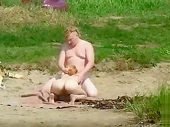 Skinny nudist girl penetrated by chubby boyfriend