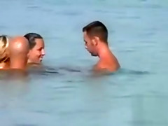 Nudist beach foursome featuring ravishing sex bombs