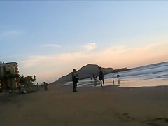 Sexy young brunette gets jizzed at the beach by stranger