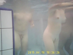 Young couple fools around under the water while being naked