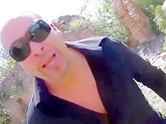 Bald guy fucks bust girl outdoors