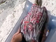 Cock riding on the beach with couple in love