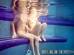 Naughty nudists enjoy banging hard underwater in the pool
