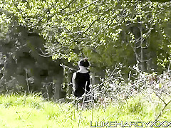 Masked whore rides muscular soldiers huge fat cock in nature