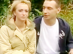 Blonde in chcecked skirt fucked outdoors
