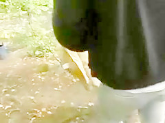 Blonde in chcecked skirt fucked outdoors