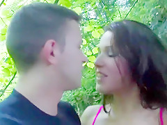 Busty girl gets hard sex in forest