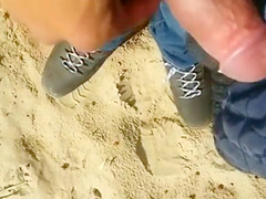 Cumming to a sleeping bikini girl on the beach