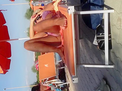 Filming a fine looking blonde