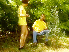 Busty redhead gets fucked outdoors