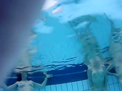 Naked men and women in the pool filmed underwater