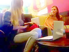 Two girls flash and play in cafe.flv