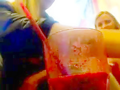 Two girls flash and play in cafe.flv