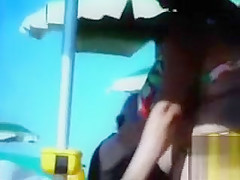 Large saggy breasts in bikini tops by the pool