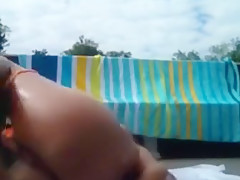 Sunbathing rub and pee