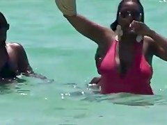 Candid Huge Black Bikini Beach Cleavage