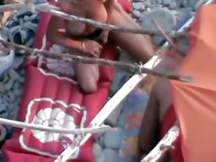 Voyeur on public beach.Wife fuck the hubby with Strapon