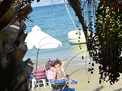 Open legs bikini mature