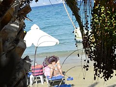 Open legs bikini mature