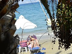 Open legs bikini mature