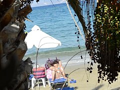 Open legs bikini mature