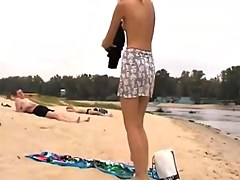 Stripped Beach - Cute tall Blonde