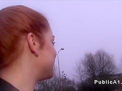 Redhead Czech student banged in public pov