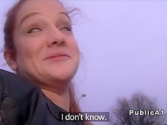 Redhead Czech student banged in public pov