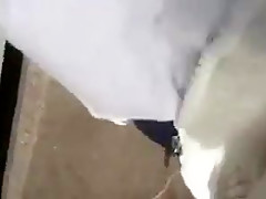 Bus stop flasher cums on girl